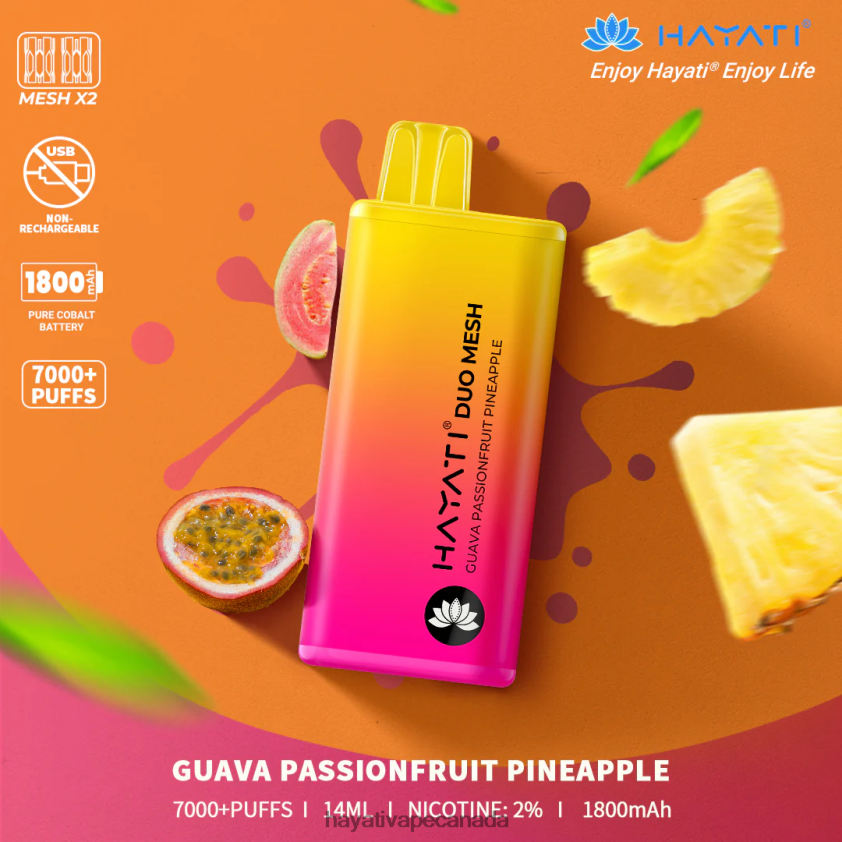 Hayati Vape Canada - 2LHDP8170 Hayati Duo Mesh Disposable Guava Passionfruit Pineapple