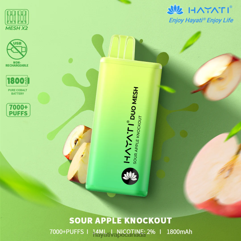 Hayati Vape Canada - 2LHDP8180 Hayati Duo Mesh Disposable Sour Apple Knockout