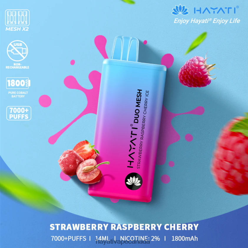 Hayati Vape Canada - 2LHDP8182 Hayati Duo Mesh Disposable Strawberry Raspberry Cherry Ice
