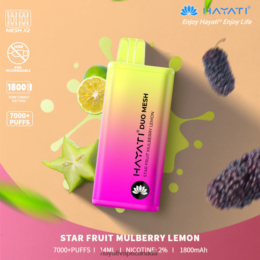 Hayati Vape Canada - 2LHDP8190 Hayati Duo Mesh Disposable Star Fruit Mulberry Lemon