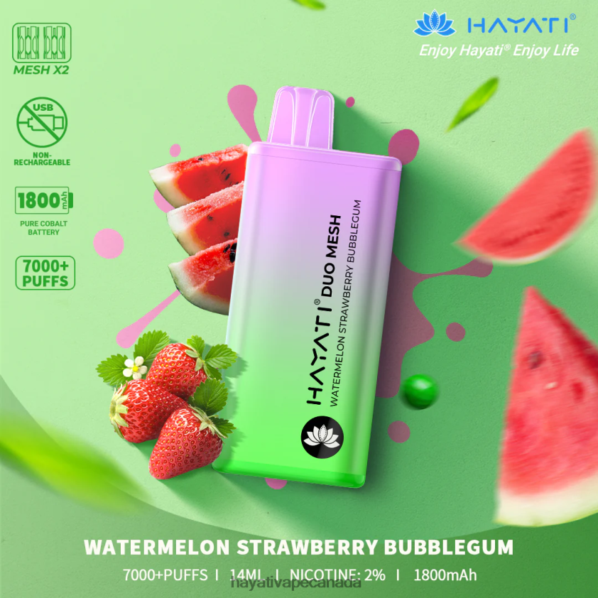 Hayati Vape Canada - 2LHDP8192 Hayati Duo Mesh Disposable Watermelon Strawberry Bubblegum