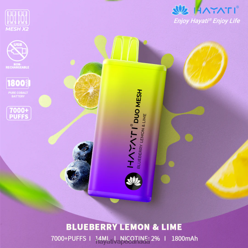 Hayati Vape Liquid - 2LHDP8165 Hayati Duo Mesh Disposable Blueberry Lemon & Lime
