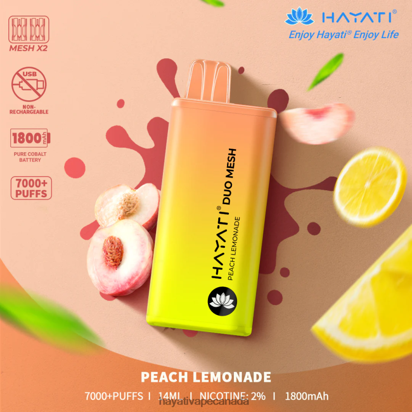 Hayati Vape Liquid - 2LHDP8175 Hayati Duo Mesh Disposable Peach Lemonade