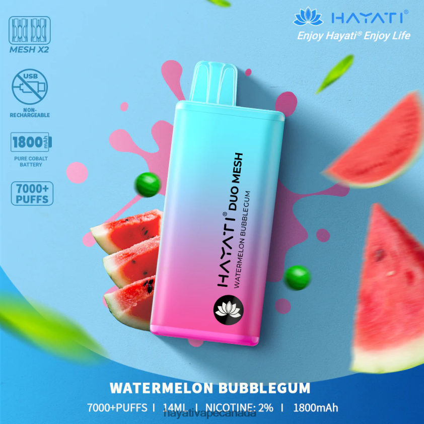 Hayati Vape Liquid - 2LHDP8185 Hayati Duo Mesh Disposable Watermelon Bubblegum