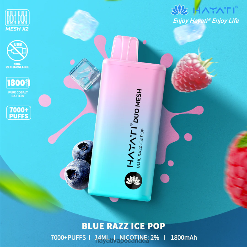 Hayati Vape Review - 2LHDP8166 Hayati Duo Mesh Disposable Blue Razz Ice Pop