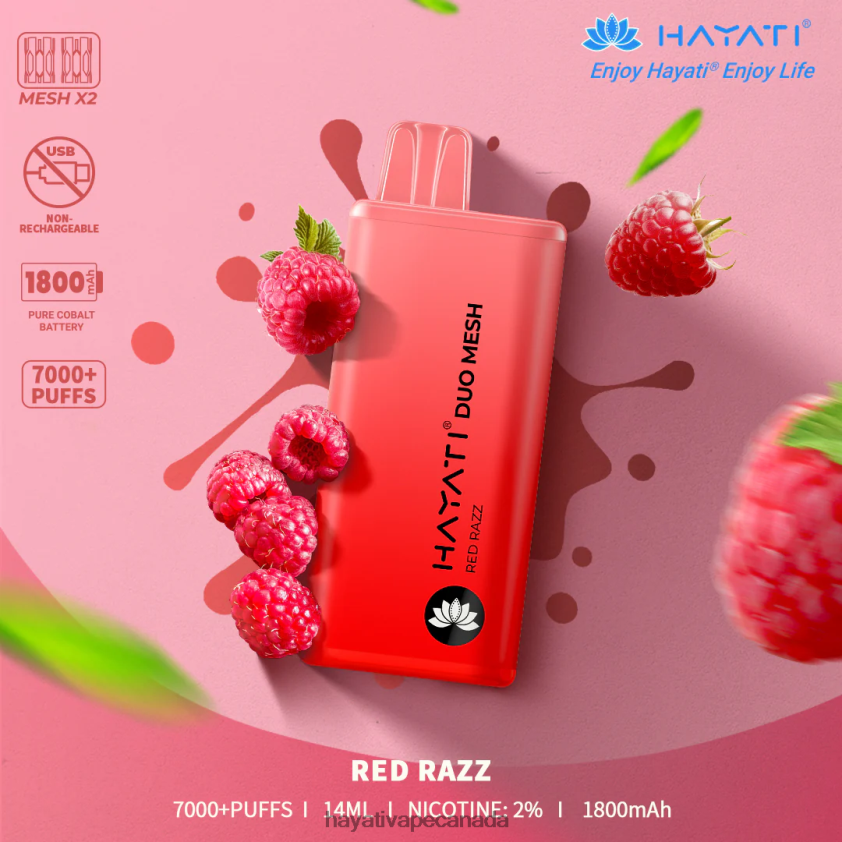 Hayati Vape Shop - 2LHDP8179 Hayati Duo Mesh Disposable Red Razz