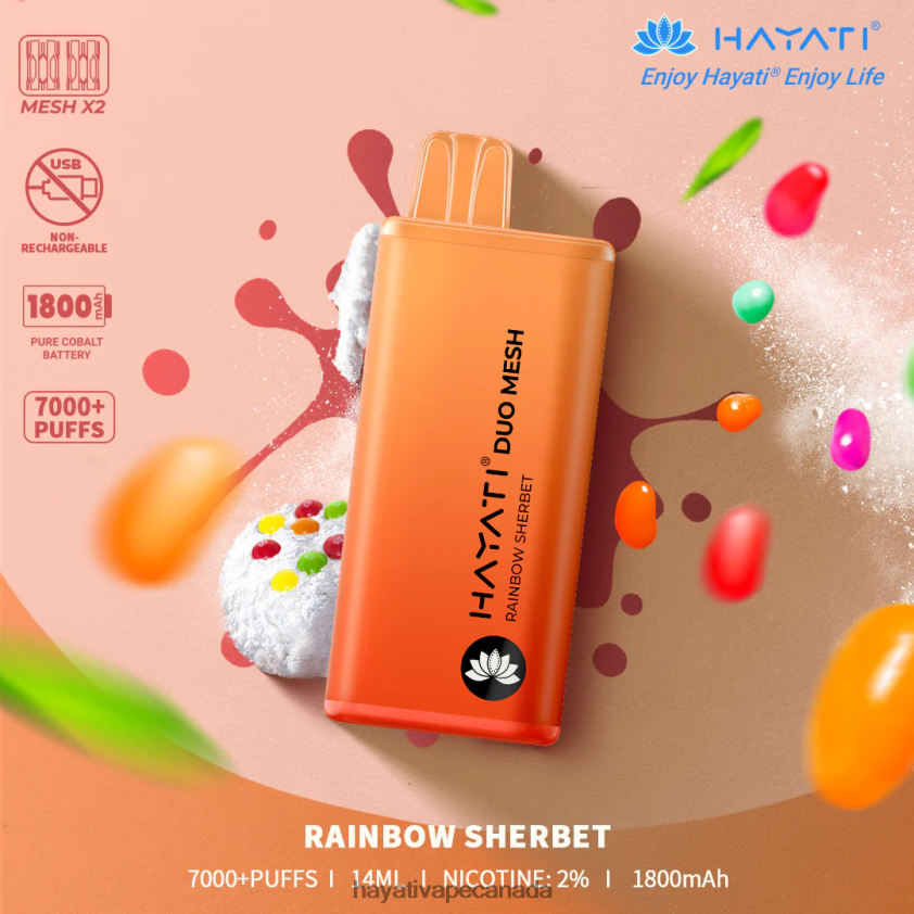Hayati Vapes Wholesale - 2LHDP8177 Hayati Duo Mesh Disposable Rainbow Sherbet