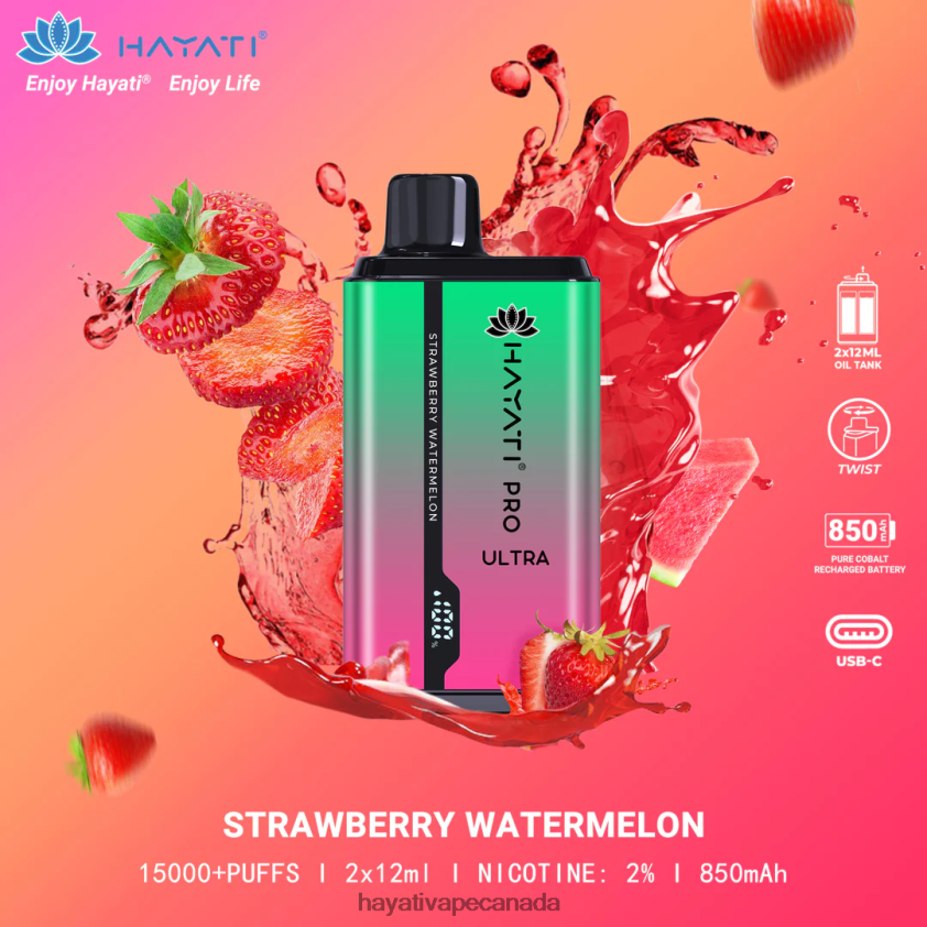 Hayati Ottawa - 2LHDP8211 Hayati Pro Ultra Disposable 15000 Puffs Strawberry Watermelon