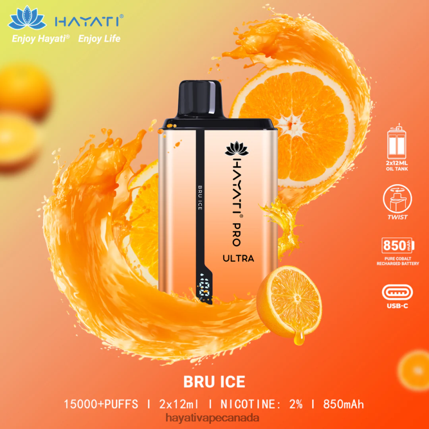 Hayati Price Canada - 2LHDP8198 Hayati Pro Ultra Disposable 15000 Puffs Bru Ice