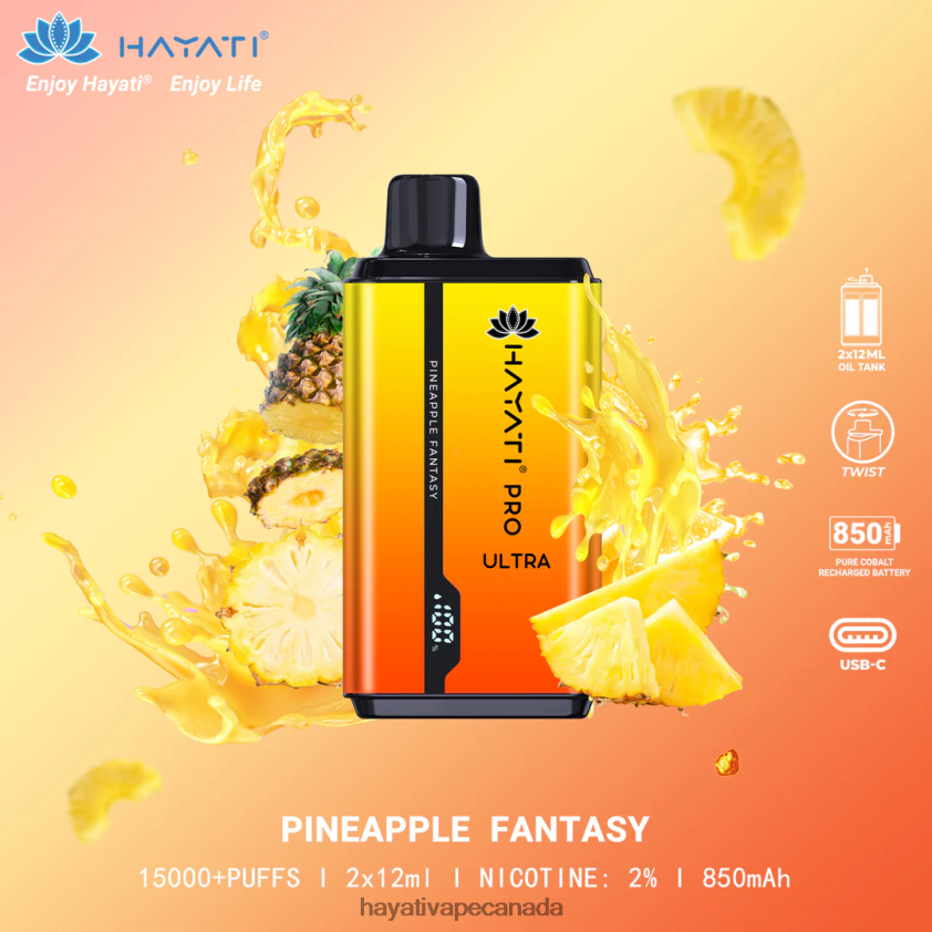 Hayati Price Canada - 2LHDP8208 Hayati Pro Ultra Disposable 15000 Puffs Pineapple Fantasy