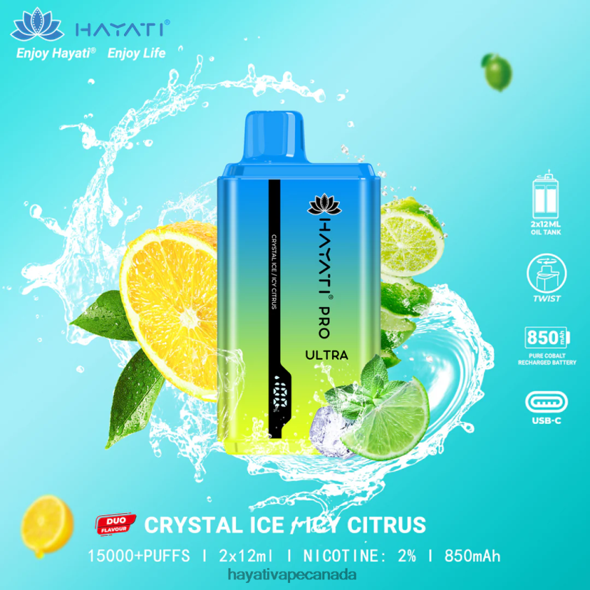 Hayati Price Canada - 2LHDP8218 Hayati Pro Ultra Disposable 15000 Puffs Crystal Ice/Icy Citrus