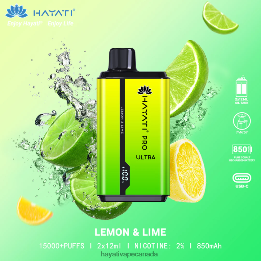 Hayati Toronto - 2LHDP8203 Hayati Pro Ultra Disposable 15000 Puffs Lemon & Lime