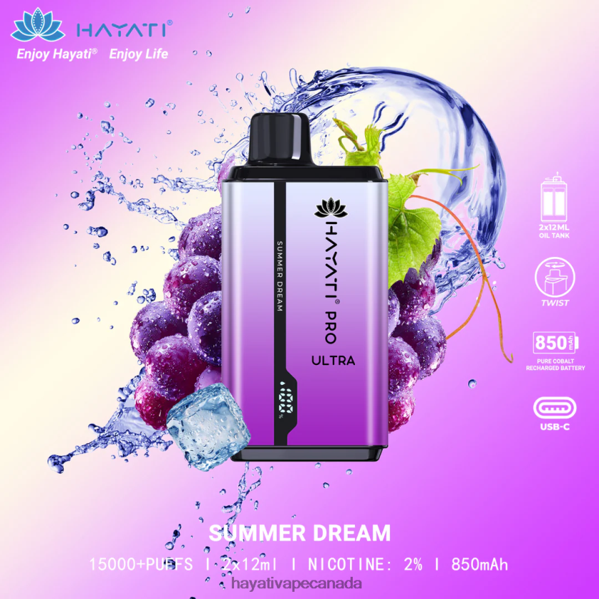 Hayati Vape Canada - 2LHDP8212 Hayati Pro Ultra Disposable 15000 Puffs Summer Dream