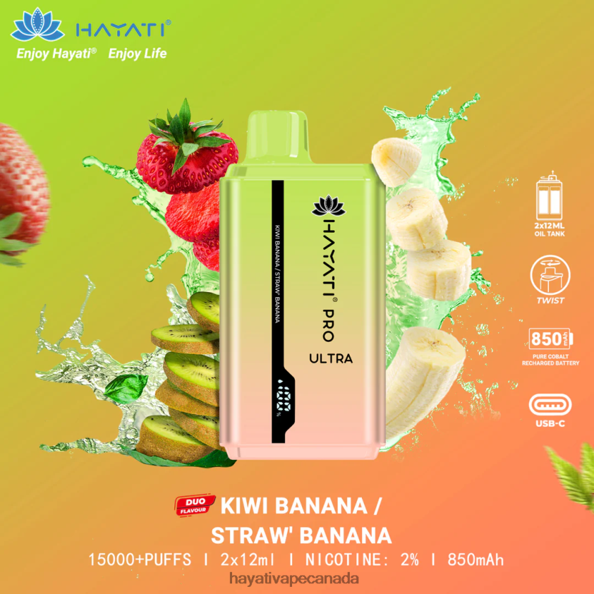 Hayati Vape Canada - 2LHDP8222 Hayati Pro Ultra Disposable 15000 Puffs Kiwi Banana/Strawberry Banana