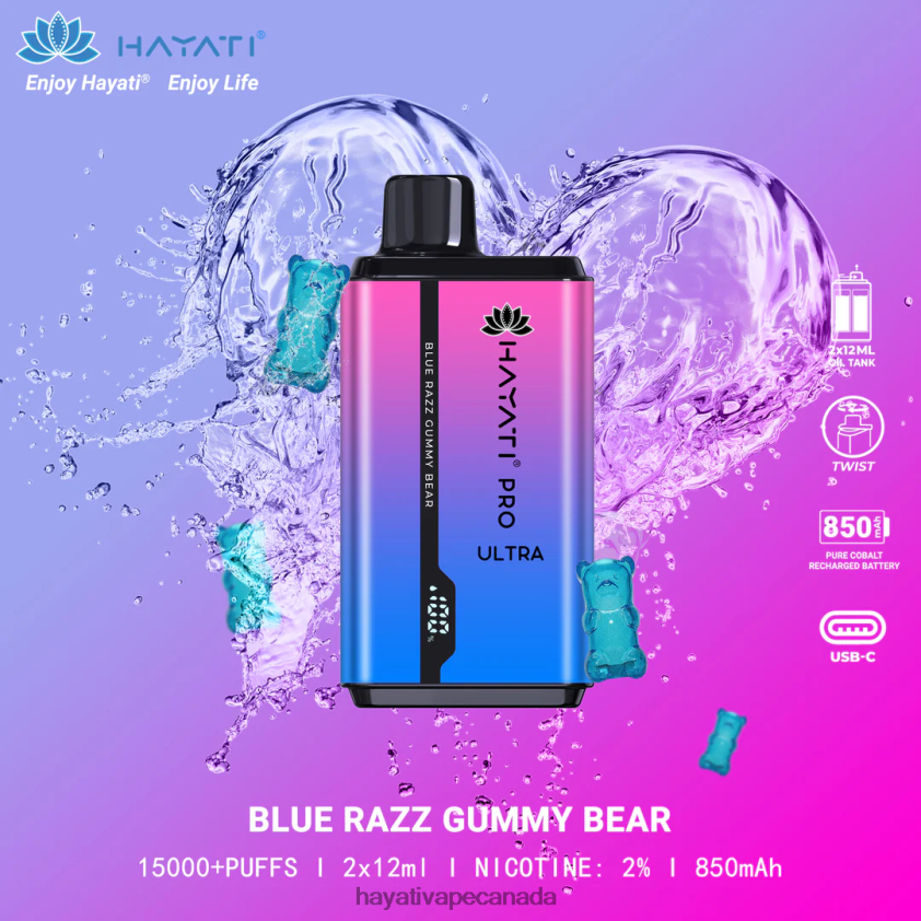 Hayati Vape Flavours - 2LHDP8194 Hayati Pro Ultra Disposable 15000 Puffs Blue Razz Gummy Bear
