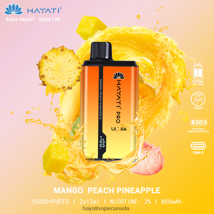 Hayati Vape Flavours - 2LHDP8204 Hayati Pro Ultra Disposable 15000 Puffs Mango Peach Pineapple