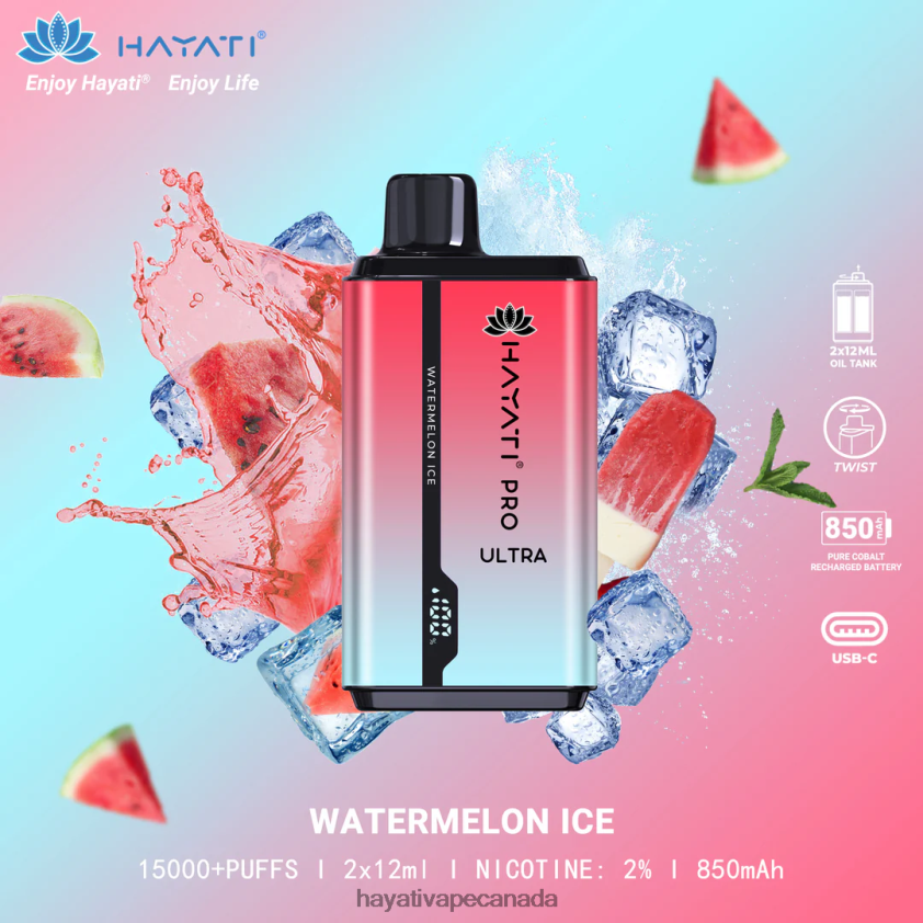 Hayati Vape Flavours - 2LHDP8214 Hayati Pro Ultra Disposable 15000 Puffs Watermelon Ice