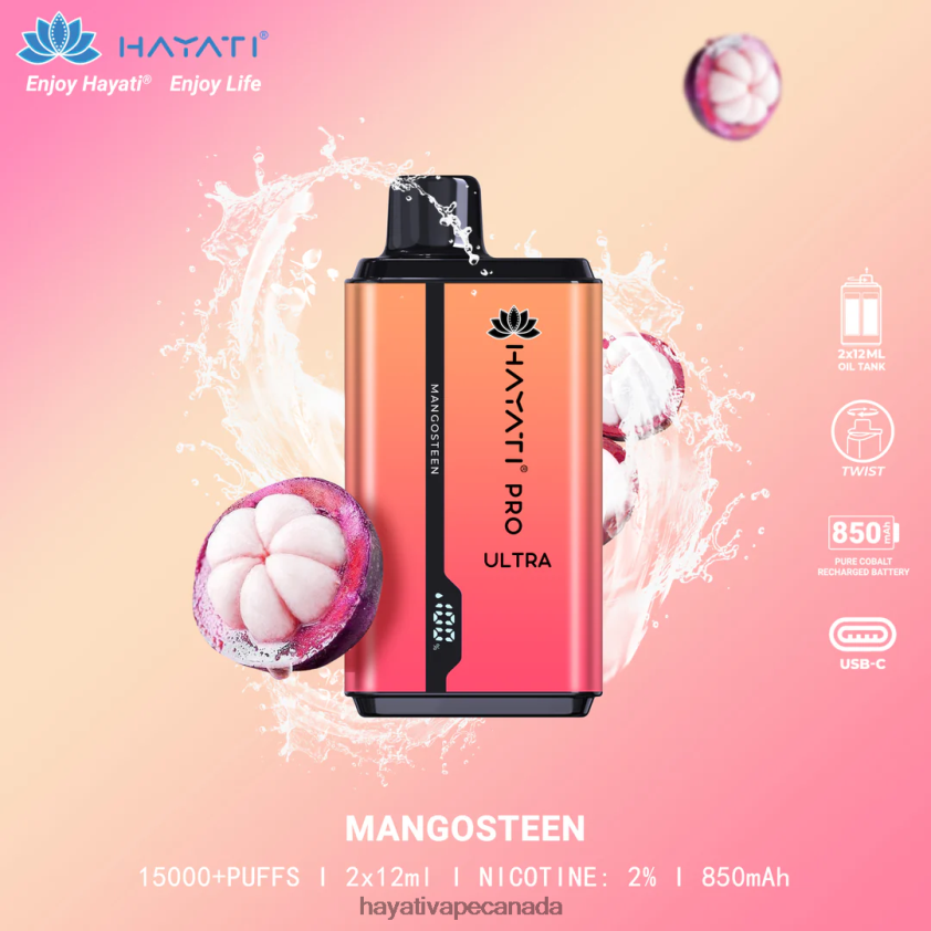 Hayati Vape Liquid - 2LHDP8205 Hayati Pro Ultra Disposable 15000 Puffs Mangosteen
