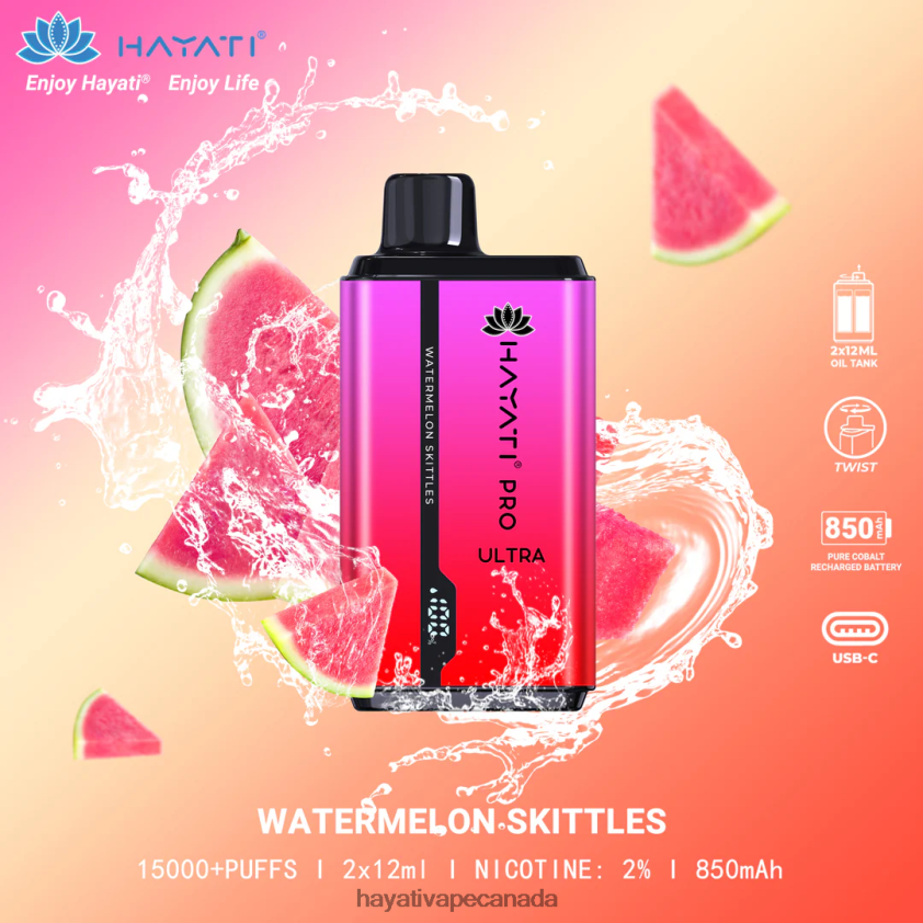 Hayati Vape Liquid - 2LHDP8215 Hayati Pro Ultra Disposable 15000 Puffs Watermelon skittles