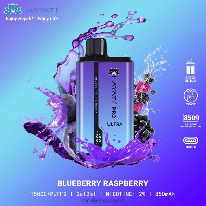 Hayati Vape Review - 2LHDP8196 Hayati Pro Ultra Disposable 15000 Puffs Blueberry Raspberry