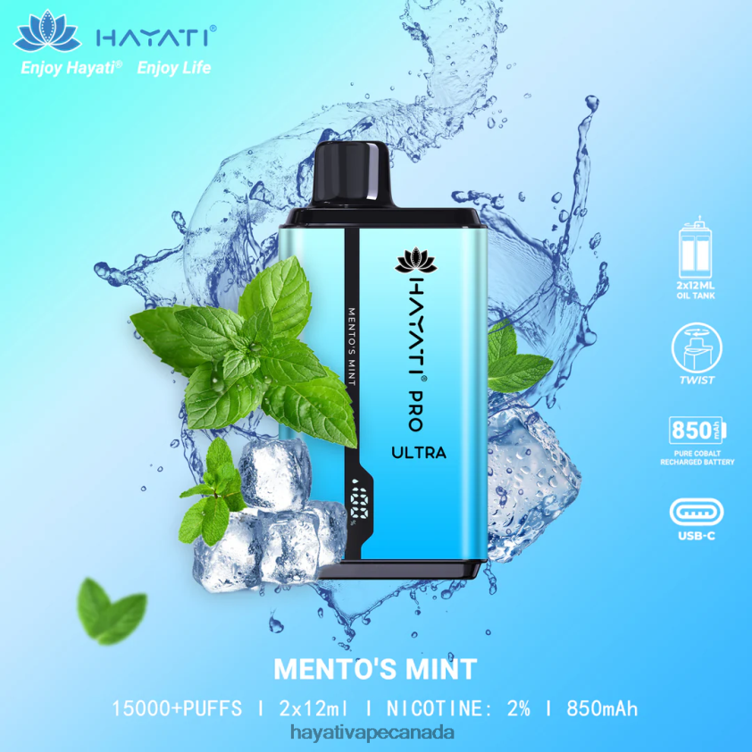 Hayati Vape Review - 2LHDP8206 Hayati Pro Ultra Disposable 15000 Puffs Mento's Mint