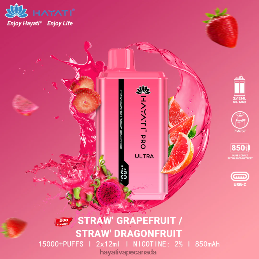 Hayati Vape Review - 2LHDP8226 Hayati Pro Ultra Disposable 15000 Puffs Strawberry Grapefruit/Strawberry Dragonfruit