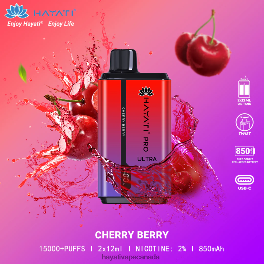 Hayati Vape Shop - 2LHDP8199 Hayati Pro Ultra Disposable 15000 Puffs Cherry berry