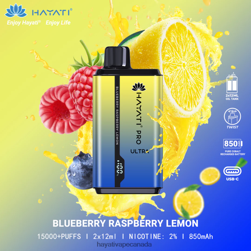 Hayati Vapes Wholesale - 2LHDP8197 Hayati Pro Ultra Disposable 15000 Puffs Blueberry Raspberry Lemon