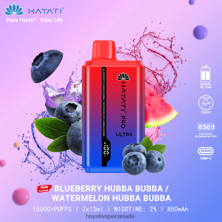 Hayati Vapes Wholesale - 2LHDP8217 Hayati Pro Ultra Disposable 15000 Puffs Blueberry Hubba Bubba/Watermelon Hubba Bubba