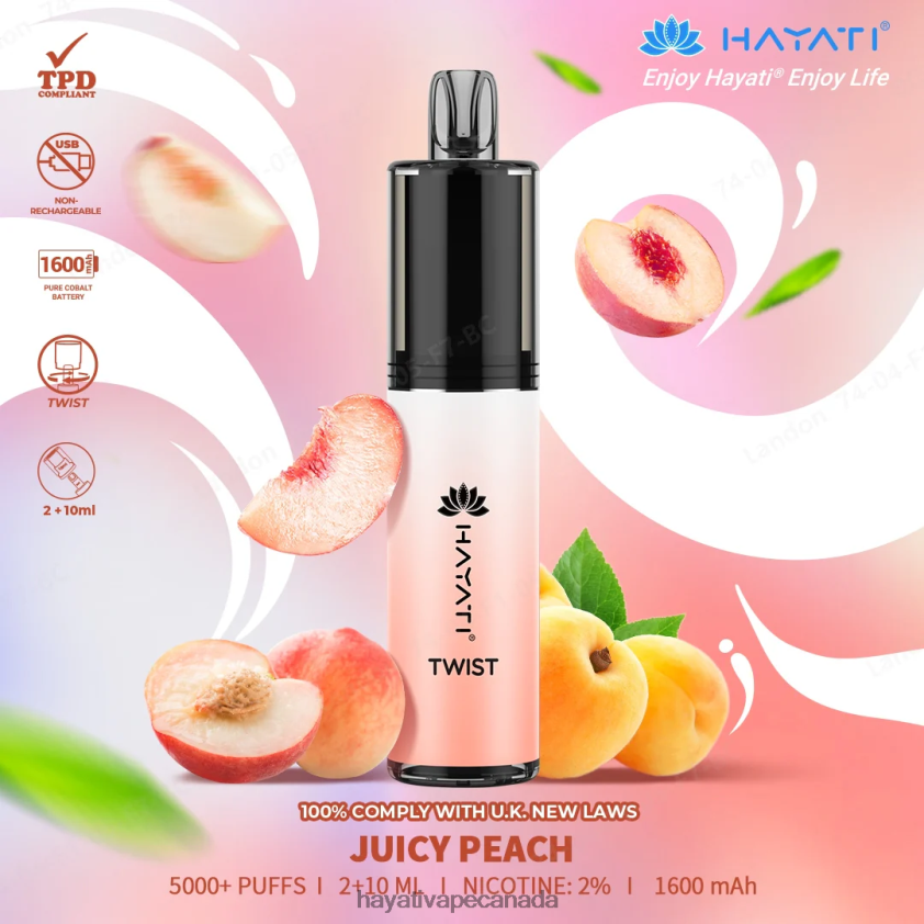 Hayati Vape Canada - 2LHDP872 Hayati Twist Disposable Juicy Peach
