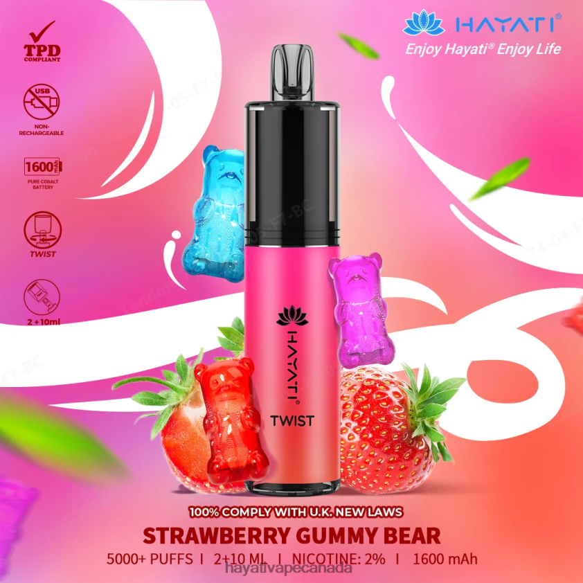 Hayati Vape Canada - 2LHDP882 Hayati Twist Disposable Strawberry Gummy Bear