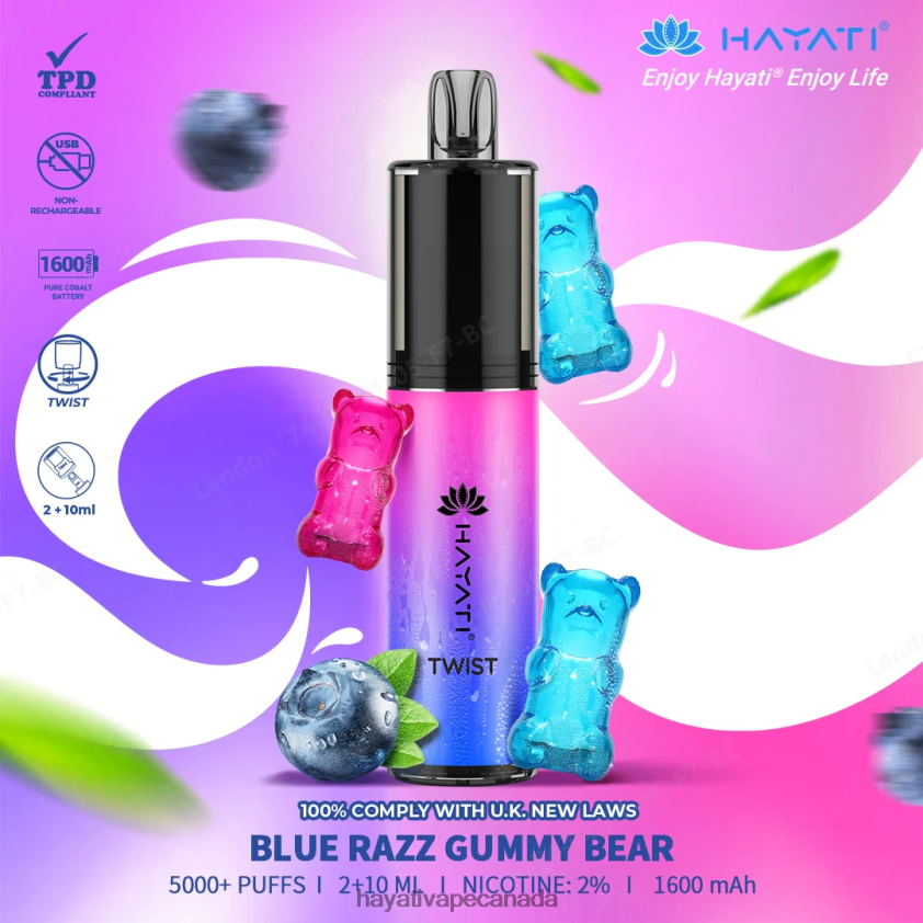 Hayati Vape Flavours - 2LHDP864 Hayati Twist Disposable Blue Razz Gummy Bear