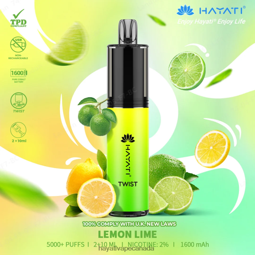 Hayati Vape Liquid - 2LHDP875 Hayati Twist Disposable Lemon Lime