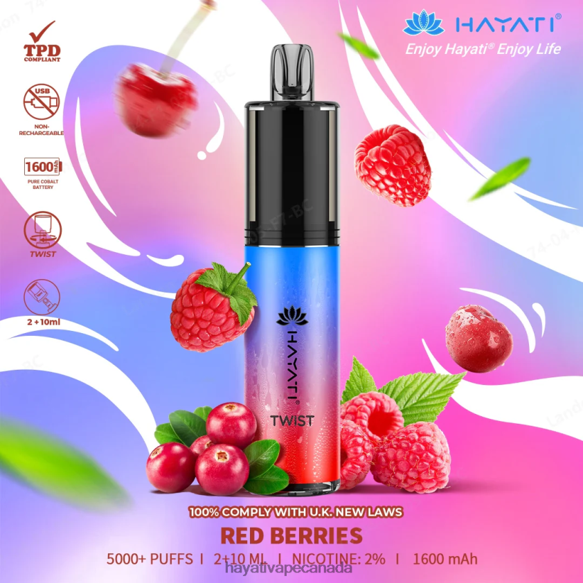 Hayati Vape Shop - 2LHDP879 Hayati Twist Disposable Red Berries