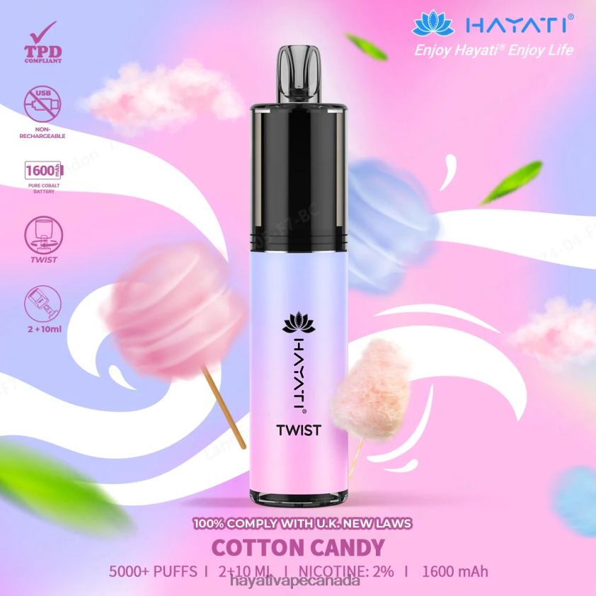Hayati Vapes Wholesale - 2LHDP867 Hayati Twist Disposable Cotton Candy