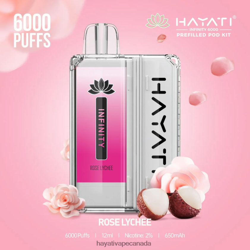 Hayati Price Canada - 2LHDP8158 Hayati Infinity 6000 Pod Kits Rose Lychee