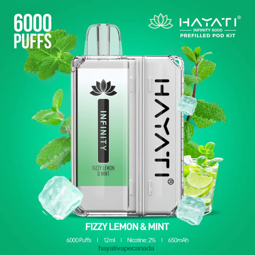 Hayati Vapes Wholesale - 2LHDP8147 Hayati Infinity 6000 Pod Kits Fizzy Lemon & Mint