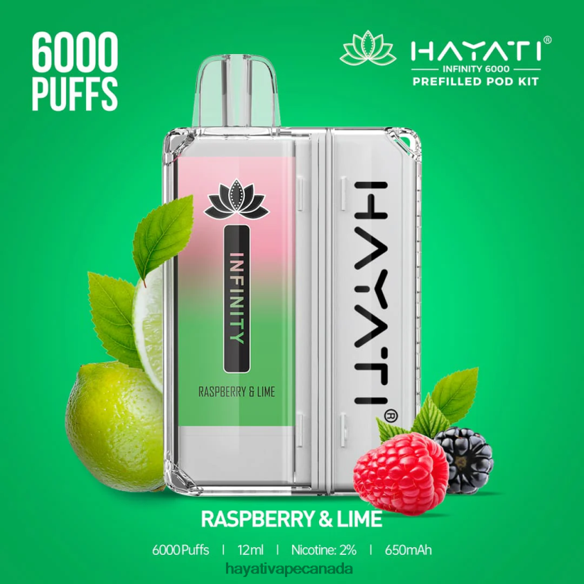 Hayati Vapes Wholesale - 2LHDP8157 Hayati Infinity 6000 Pod Kits Raspberry & Lime