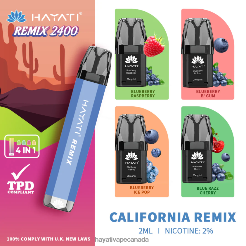 Hayati Ottawa - 2LHDP851 Hayati Remix Prefilled Pod System 2400 Puffs California Remix