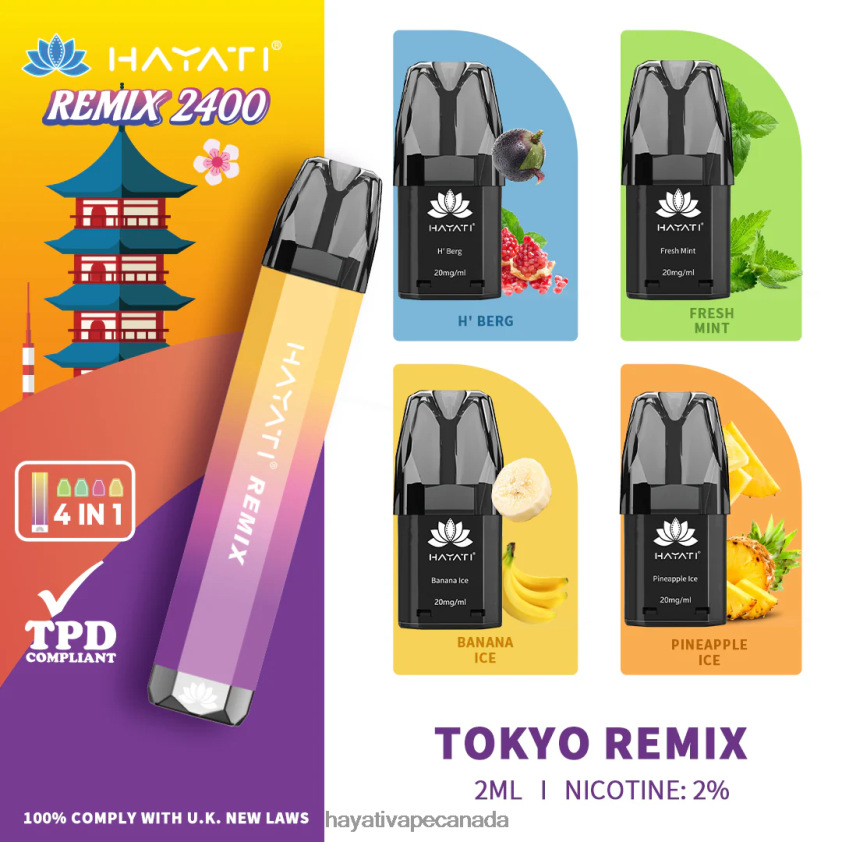 Hayati Price Canada - 2LHDP858 Hayati Remix Prefilled Pod System 2400 Puffs Tokyo Remix
