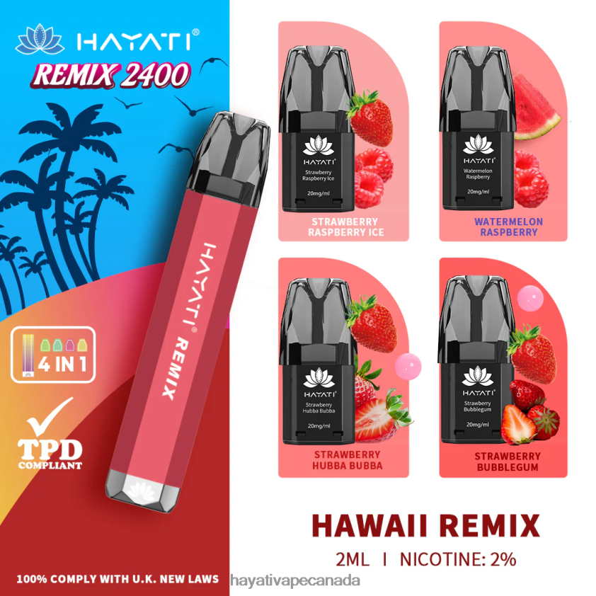 Hayati Vape Flavours - 2LHDP854 Hayati Remix Prefilled Pod System 2400 Puffs Hawaii Remix