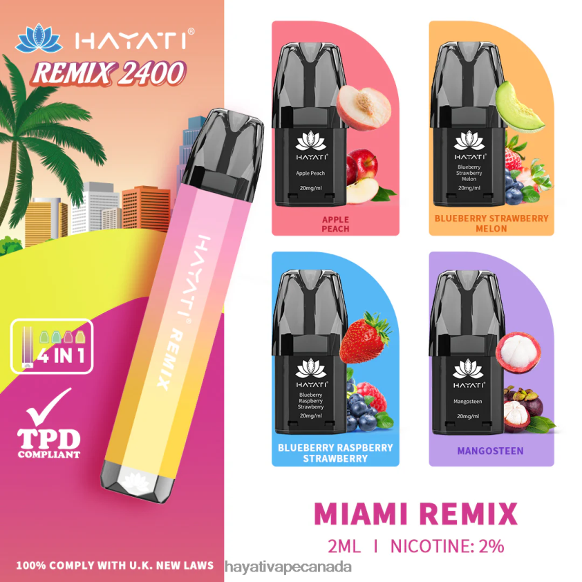 Hayati Vape Review - 2LHDP856 Hayati Remix Prefilled Pod System 2400 Puffs Miami Remix