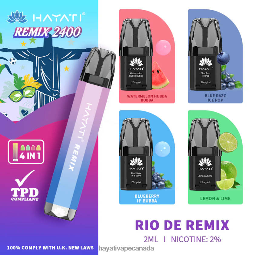 Hayati Vapes Wholesale - 2LHDP857 Hayati Remix Prefilled Pod System 2400 Puffs Rio DE Remix